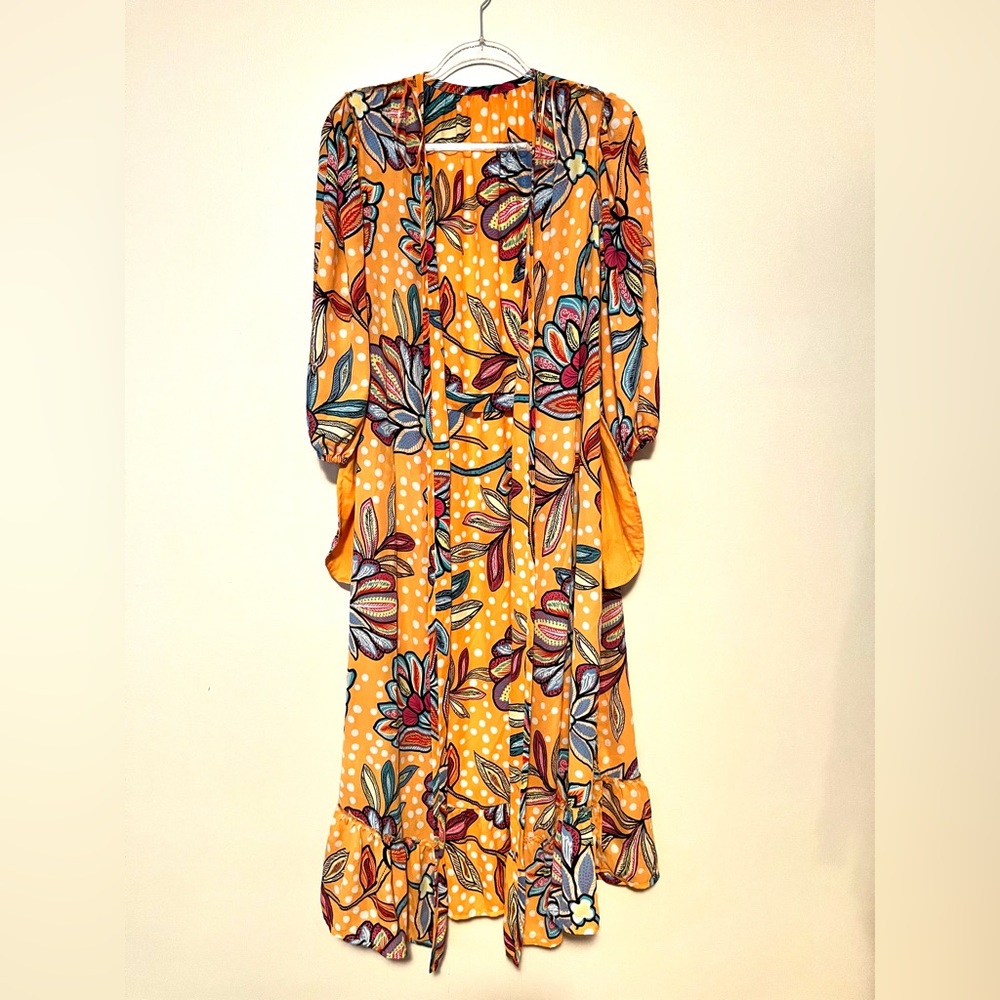 Tabitha Brown Floral Polka Dots Print Belted Cover Up / Wrap with Pockets sz S - Picture 6 of 12
